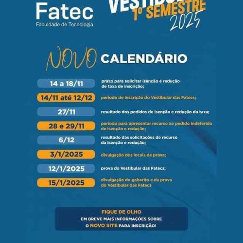 Vestibular Fatec 2025: inscrições abertas para cursos gratuitos em Porto Ferreira e demais unidades