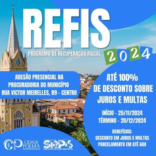 Prefeitura de Santa Rita do Passa Quatro abriu Refis para regularização dos débitos com o município