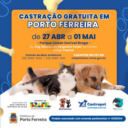 Mutirão do Castramóvel abre 1,5 mil vagas para castração gratuita em Porto Ferreira