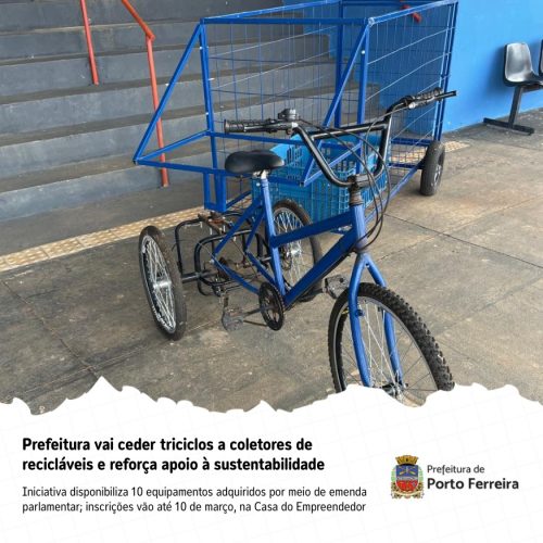 Prefeitura abre inscrições para triciclos destinados a coletores de recicláveis