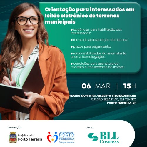 Prefeitura de Porto Ferreira orienta população sobre leilão eletrônico de 10 lotes de terrenos