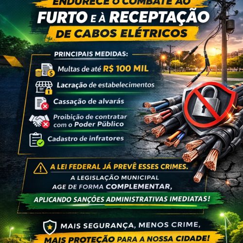 Câmara de Santa Rita do Passa Quatro aprova lei mais rigorosa contra furto e receptação de cabos elétricos
