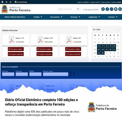 Diário Oficial Eletrônico de Porto Ferreira chega à 100ª edição