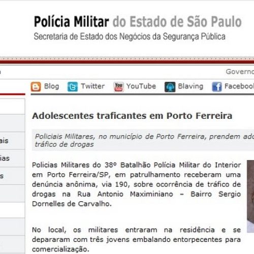 Ação da PM de Porto Ferreira é destaque em site Oficial da Policia Militar de SP