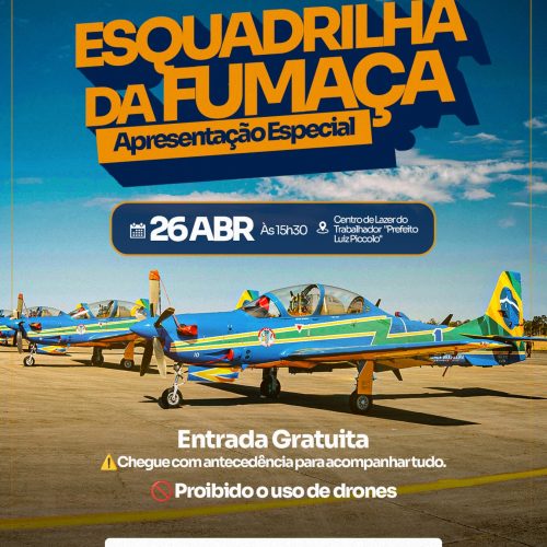 Esquadrilha da Fumaça se apresenta em Santa Cruz das Palmeiras neste sábado (26)