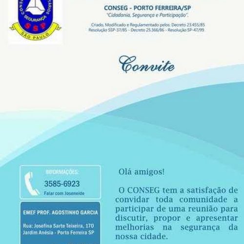 CONSEG realizará reunião na EMEF Prof. Agostinho Garcia dia 19 de junho