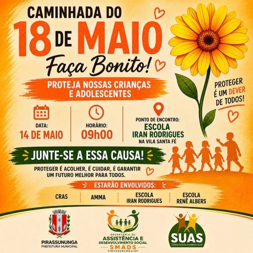 Caminhada do 18 de Maio mobiliza comunidade em Pirassununga na defesa de crianças e adolescentes