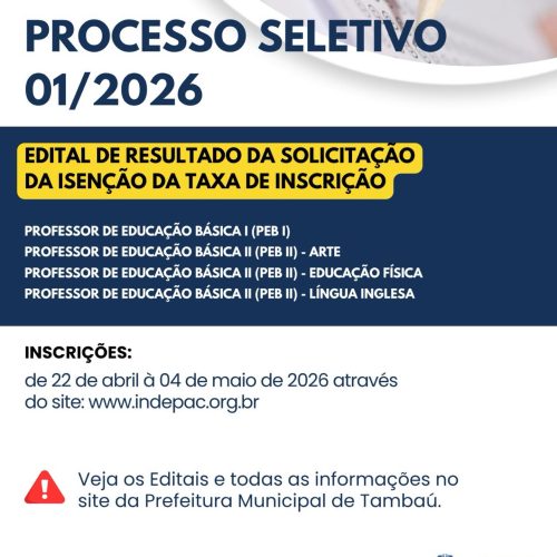 Processo seletivo em Tambaú divulga resultados e segue com inscrições abertas