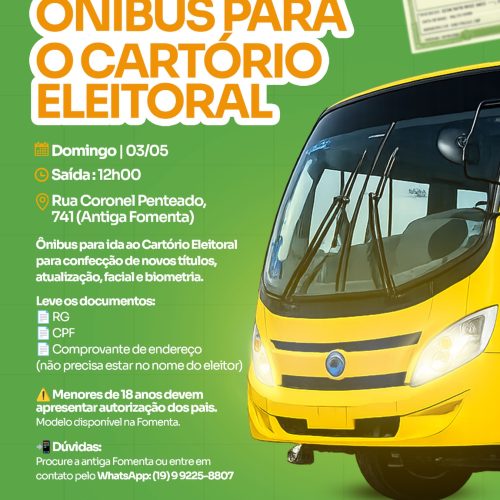 Prefeitura de Santa Cruz das Palmeiras oferece ônibus gratuito para atendimento no cartório eleitoral