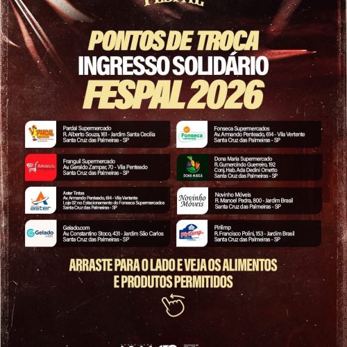 Fespal 2026 divulga pontos de troca para ingresso solidário em Santa Cruz das Palmeiras