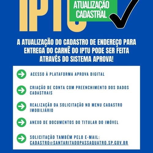 Prefeitura orienta recadastramento para entrega do carnê de IPTU em Santa Rita do Passa Quatro