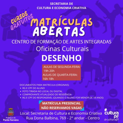 Cursos gratuitos de desenho têm inscrições abertas em Porto Ferreira