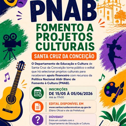 Santa Cruz da Conceição abre inscrições para projetos culturais da PNAB