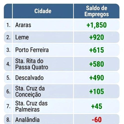 Pirassununga lidera perda de empregos na região em 2026