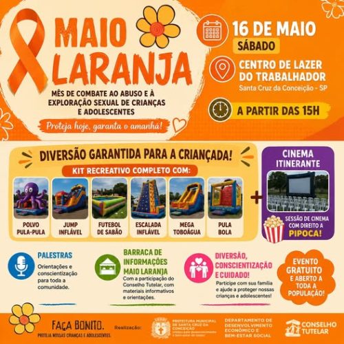 Maio Laranja terá tarde de conscientização e lazer em Santa Cruz da Conceição