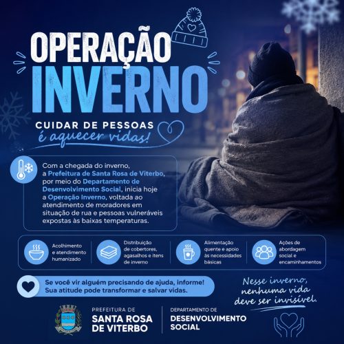 Operação Inverno da Assistência Social começa nesta quarta-feira em Santa Rosa de Viterbo