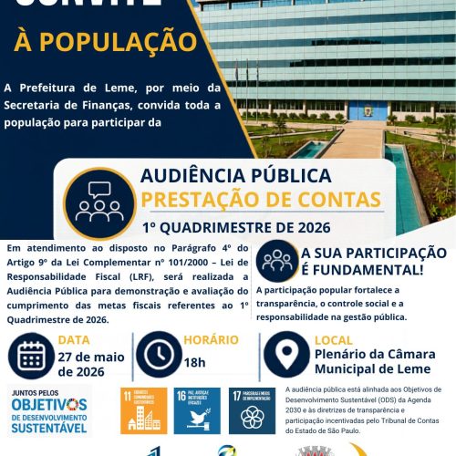 Leme realiza audiência pública para prestação de contas das metas fiscais do 1ºquadrimestre de 2026