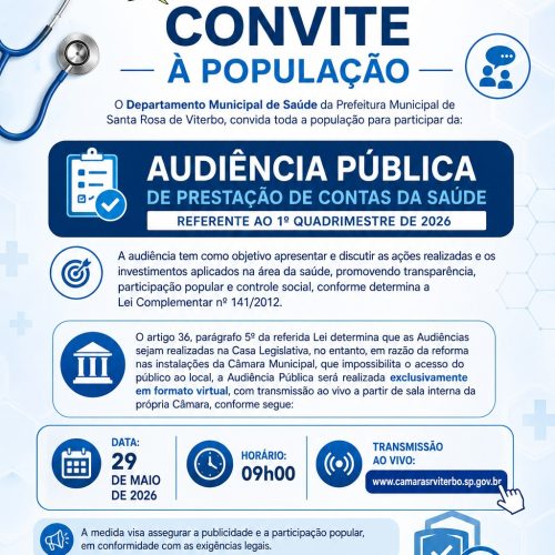Santa Rosa de Viterbo realiza audiência pública para prestação de contas da Saúde no dia 29 de maio