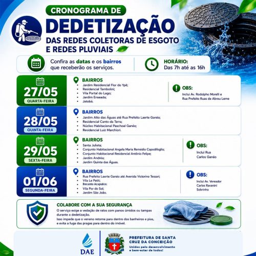 Santa Cruz da Conceição realiza dedetização em redes de esgoto e galerias pluviais