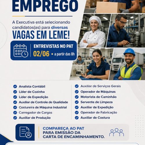 Leme recebe novas vagas de emprego com entrevistas marcadas no PAT