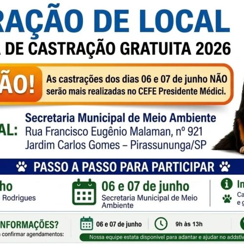 Campanha de castração gratuita em Pirassununga tem mudança de local