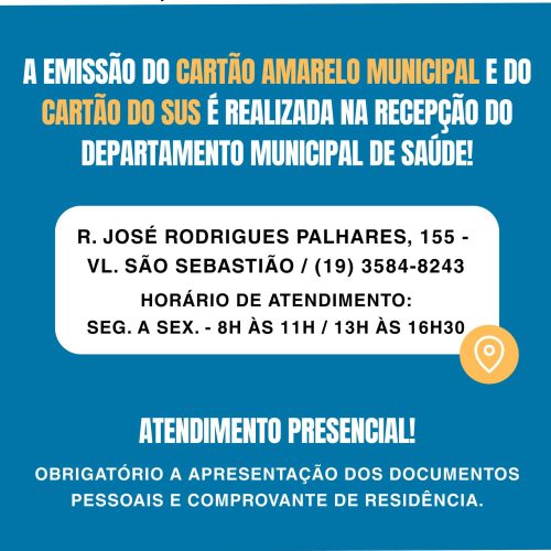 Santa Rita divulga horários para emissão do Cartão Amarelo e Cartão do SUS