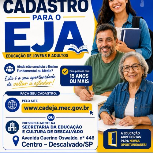 Descalvado incentiva retomada dos estudos com inscrições no CadEJA