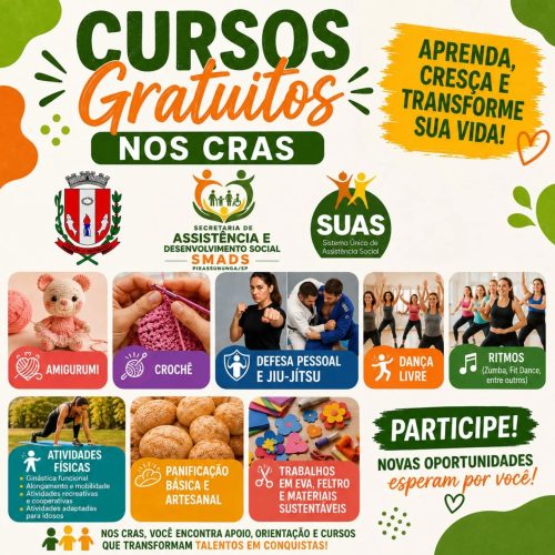 CRAS abrem inscrições para cursos gratuitos em Pirassununga