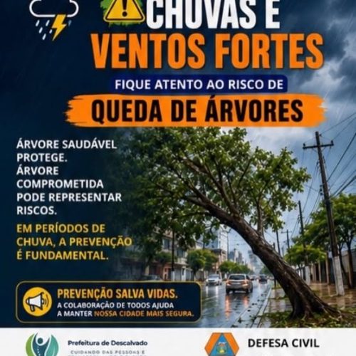 Prefeitura de Descalvado orienta população sobre riscos durante chuvas e ventos fortes