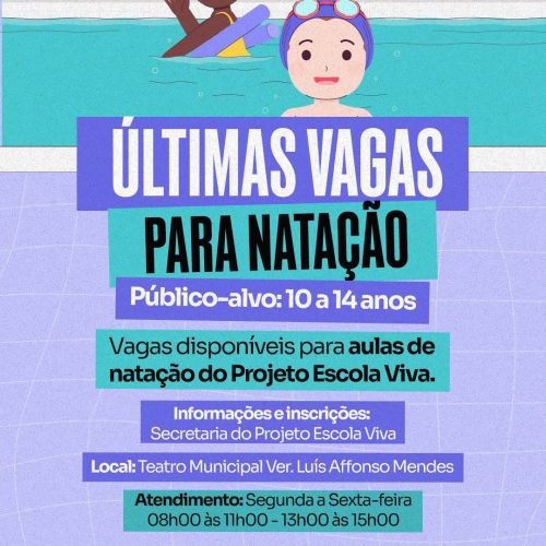 Santa Cruz das Palmeiras tem últimas vagas para aulas de natação do Projeto Escola Viva