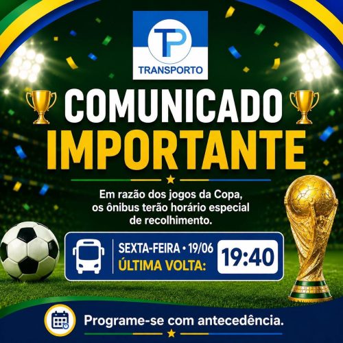 Transporte coletivo de Porto Ferreira terá horário especial nesta sexta-feira por causa dos jogos da Copa
