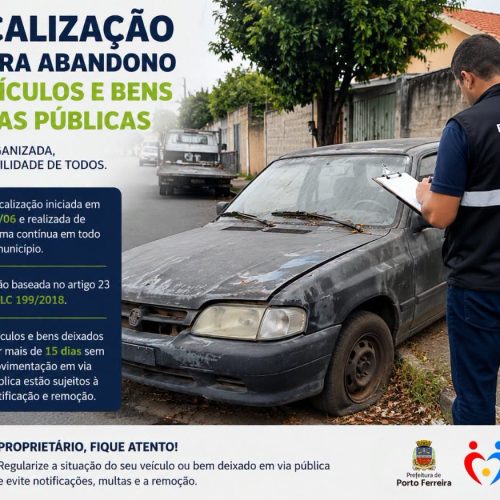 Fiscalização reforça combate a veículos abandonados e objetos deixados em vias públicas em Porto Ferreira