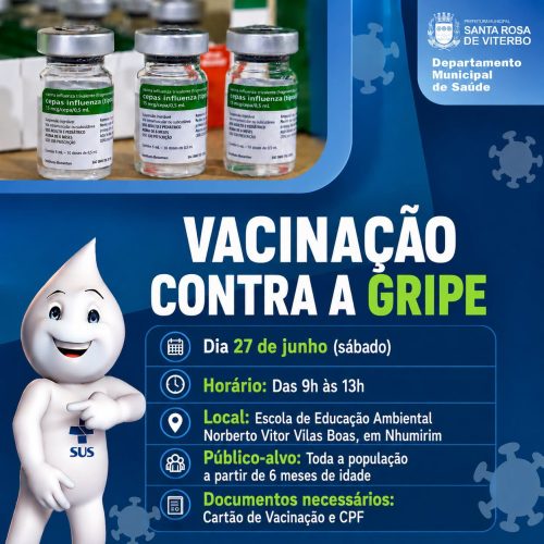 Prefeitura de Santa Rosa de Viterbo fará vacinação contra a gripe em Nhumirim neste sábado (27/06)