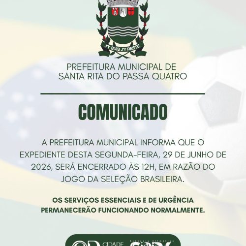 Prefeitura de Santa Rita do Passa Quatro altera expediente na segunda-feira por jogo da Seleção Brasileira