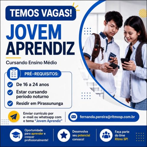 Jovem Aprendiz abre vagas para jovens em Pirassununga