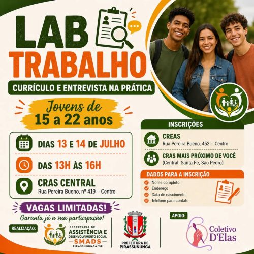 Jovens de Pirassununga poderão participar de oficina gratuita sobre currículo e entrevistas de emprego