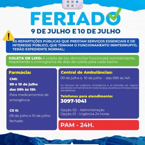 Leme terá atendimento diferenciado nos serviços públicos durante o feriado de 9 e 10 de julho