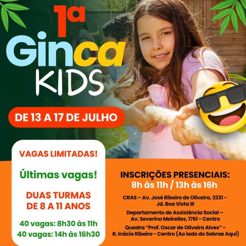 Últimas vagas para a 1ª Ginca Kids prometem semana de diversão em Santa Rita do Passa Quatro
