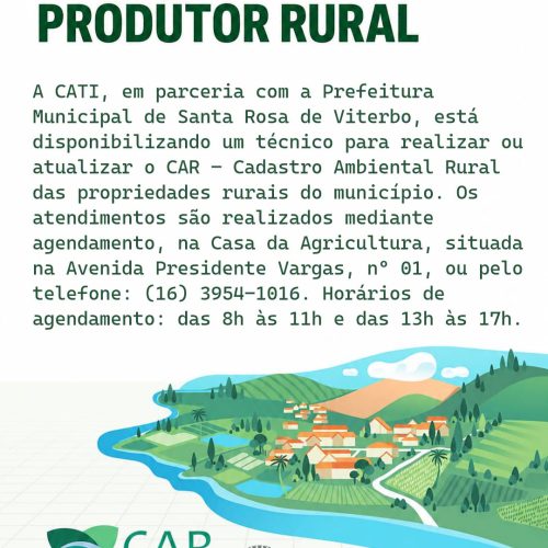Santa Rosa de Viterbo oferece atendimento para emissão e atualização do Cadastro Ambiental Rural