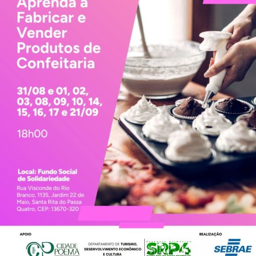 Santa Rita do Passa Quatro abre inscrições para curso gratuito de confeitaria