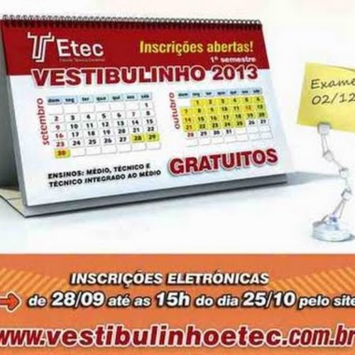 Etecs recebem inscrição para Vestibulinho até esta quinta-feira