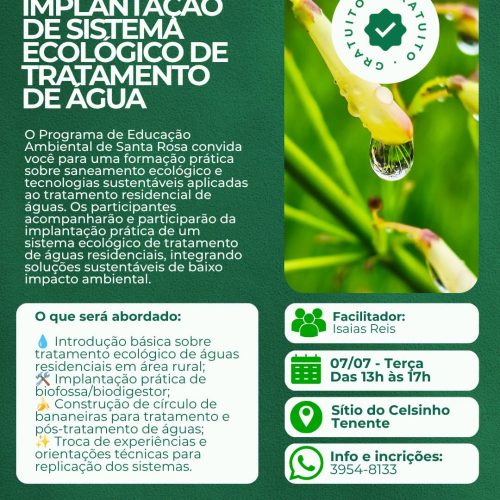 Curso ensina técnicas ecológicas para tratamento de água em Santa Rosa de Viterbo