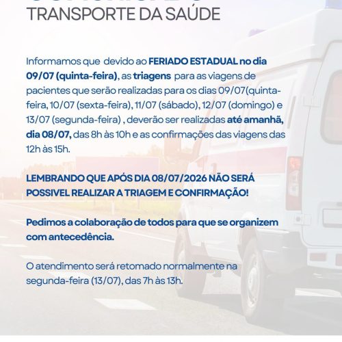 Triagem de transporte de pacientes terá atendimento antecipado em Tambaú por causa do feriado