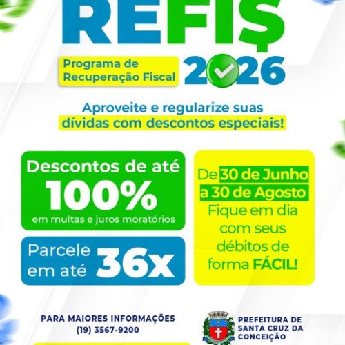 REFIS 2026 oferece descontos e parcelamento para regularização de débitos em Santa Cruz da Conceição