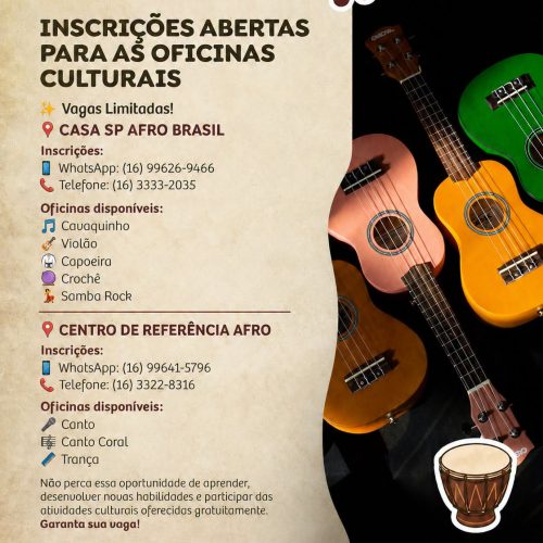 Inscrições para oficinas culturais gratuitas já estão abertas em Araraquara