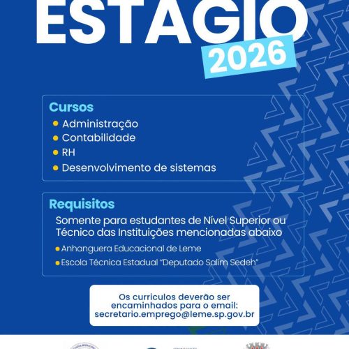 Leme abre vagas de estágio para estudantes de cursos técnicos e superiores