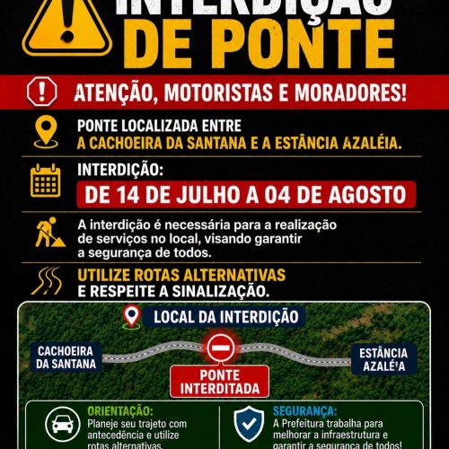 Ponte entre Cachoeira da Santana e Estância Azaléia será interditada para obras em Descalvado