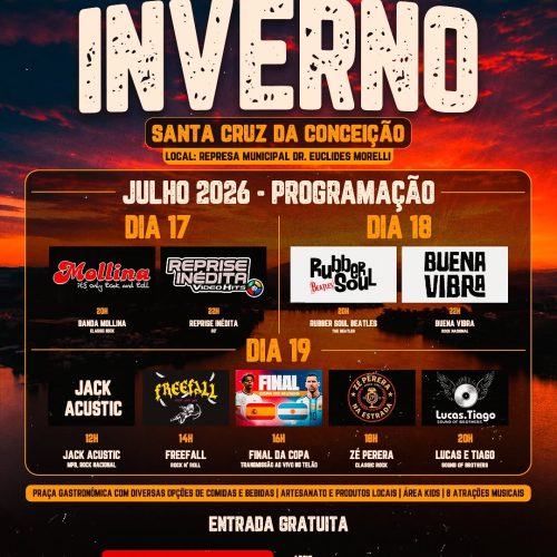 Festival de Inverno de Santa Cruz da Conceição começa hoje com música, gastronomia e atrações para toda a família