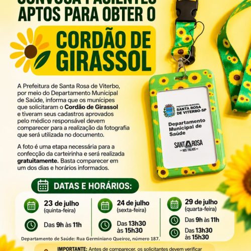 Saúde convoca aprovados para etapa final do Cordão de Girassol em Santa Rosa de Viterbo