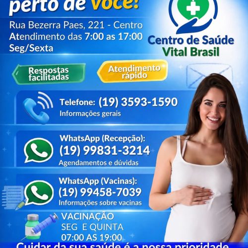 Descalvado: Sala de Vacinas do Centro de Saúde Vital Brasil passa a atender por novo WhatsApp